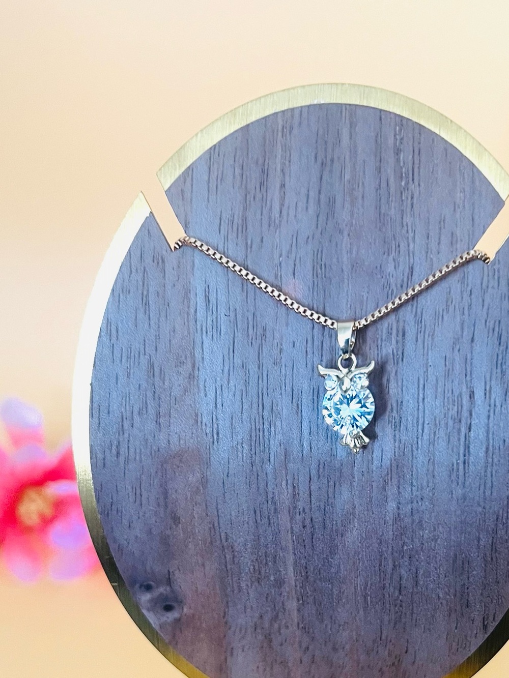 Cute clear CZ OWL design pendant gold plated with matching necklace